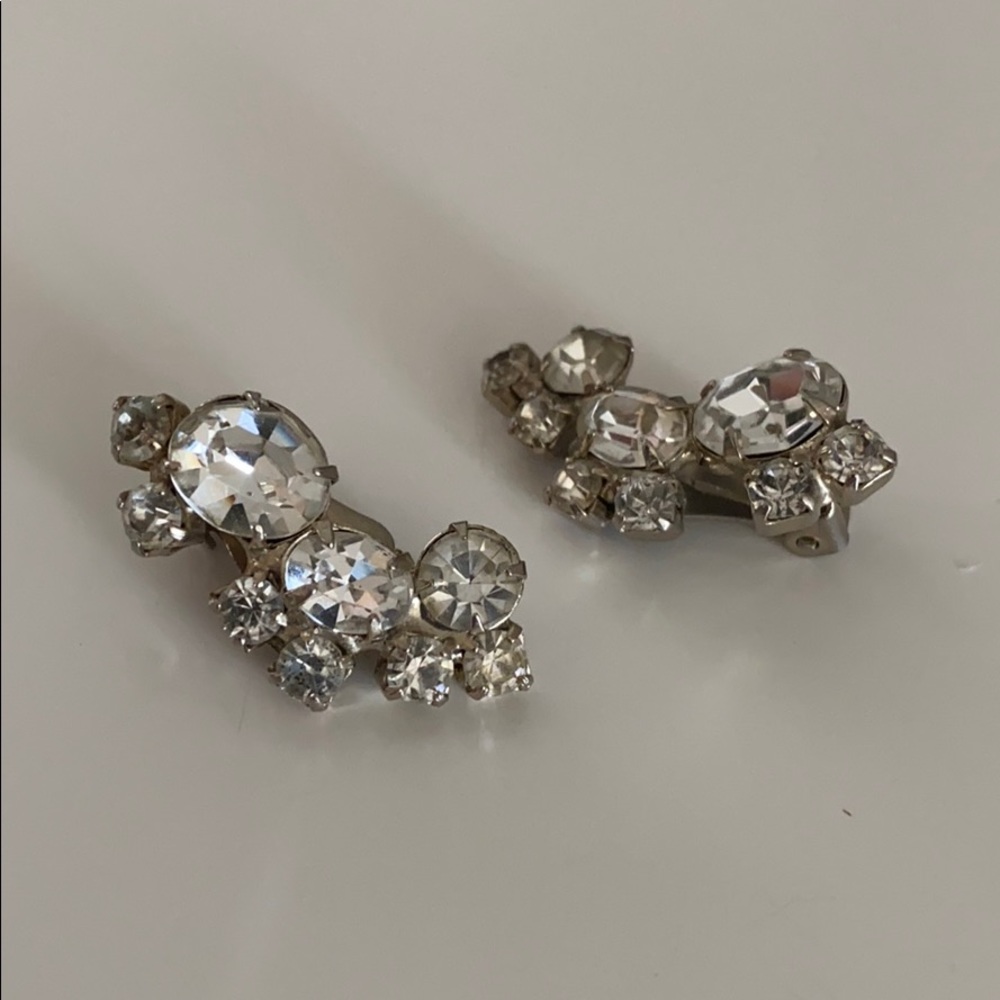 Vintage Rhinestone Clip On Wedding Earrings